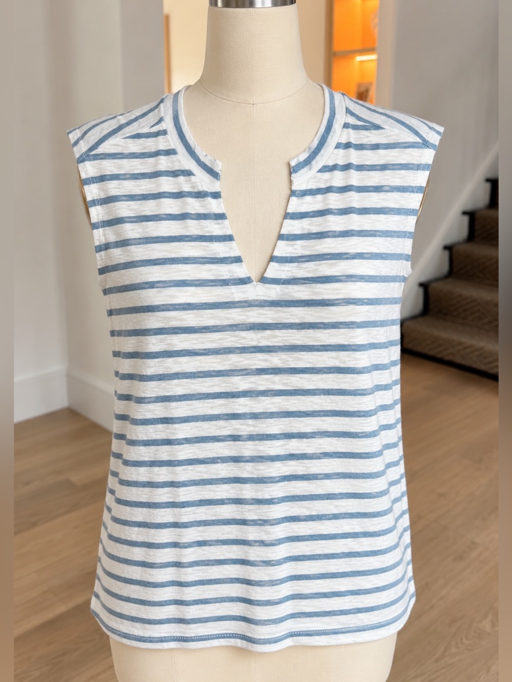 LNA Striped Sleeveless Tank - Light Blue & White